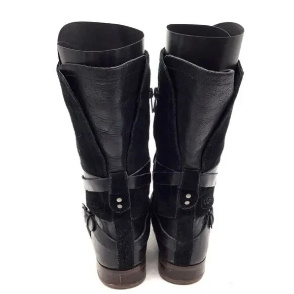 Ugg Women's Deanna Black Suede Leather Riding Boots - Size 7.5 - Picture 4 of 6
